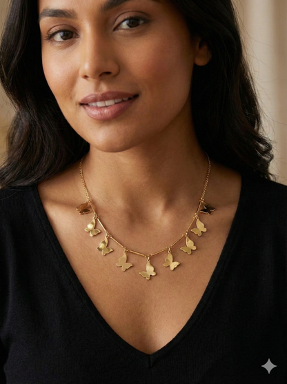 Golden Cascade Multi-Butterfly Charm Necklace