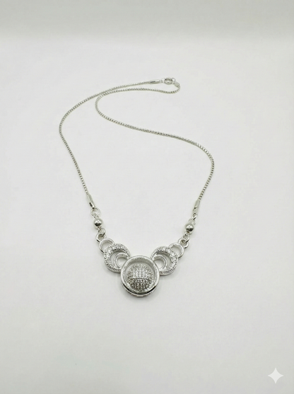 Elegant Triple Ring Silver Necklace with Shimmering Crystal Ball Pendant