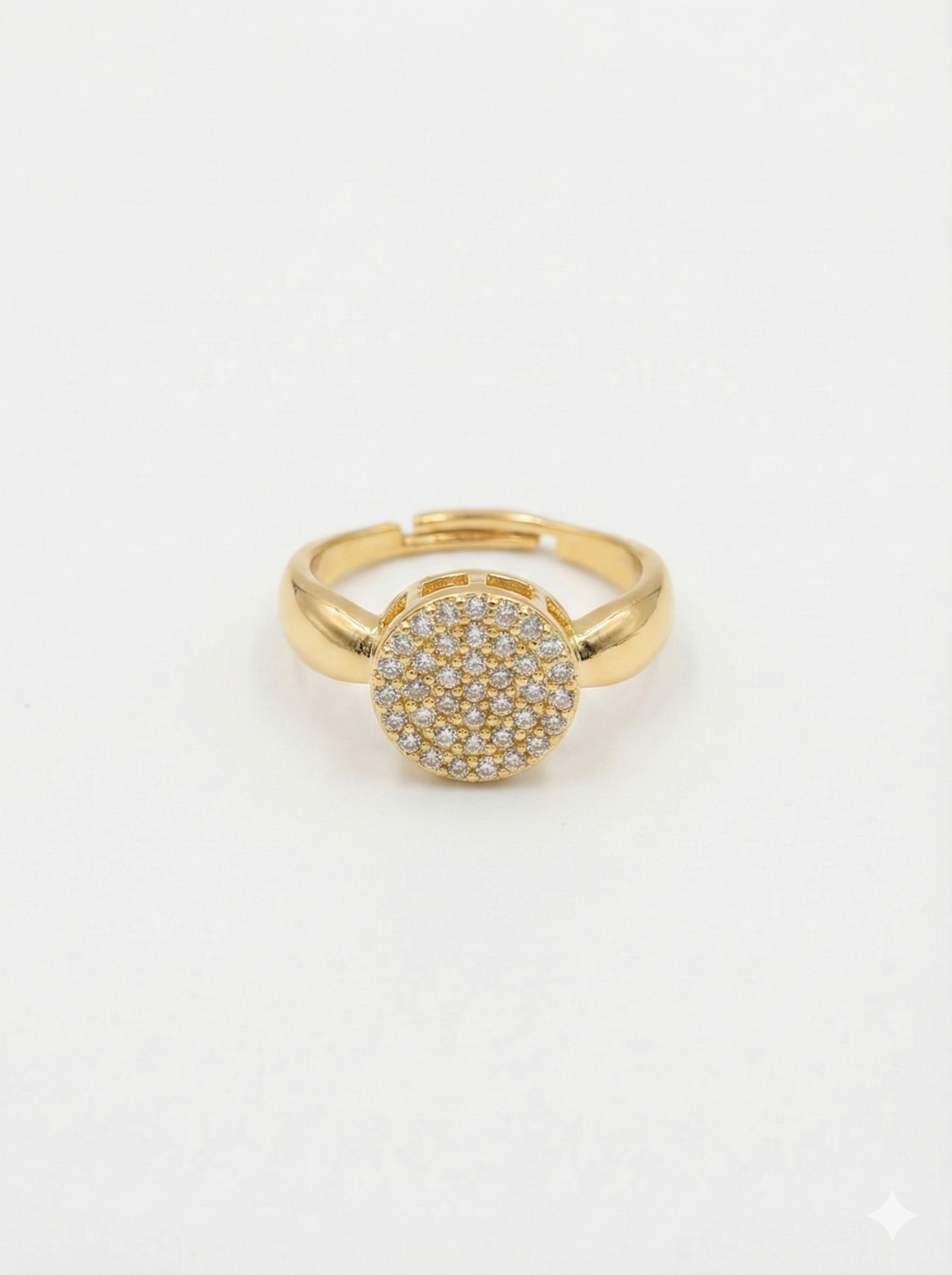 Women's Adjustable Gold Pave Round Ring with Clear Stones