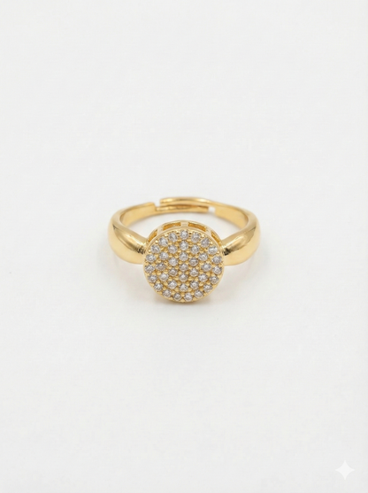 Women's Adjustable Gold Pave Round Ring with Clear Stones