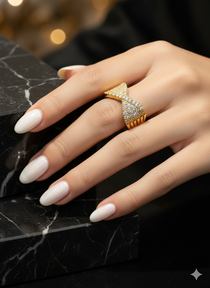 The "Golden Bow" Pave Crystal Adjustable Statement Ring