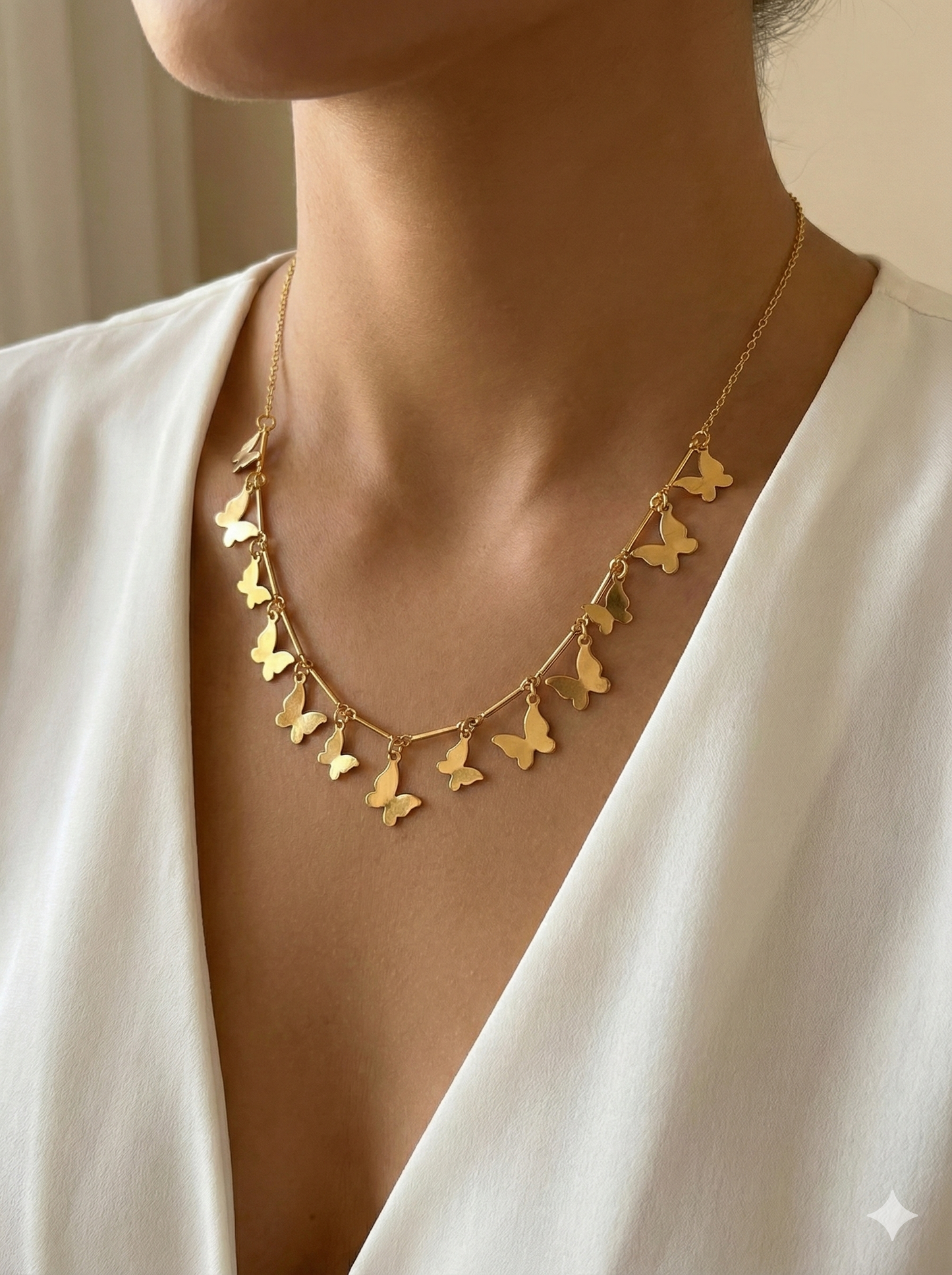 Golden Cascade Multi-Butterfly Charm Necklace