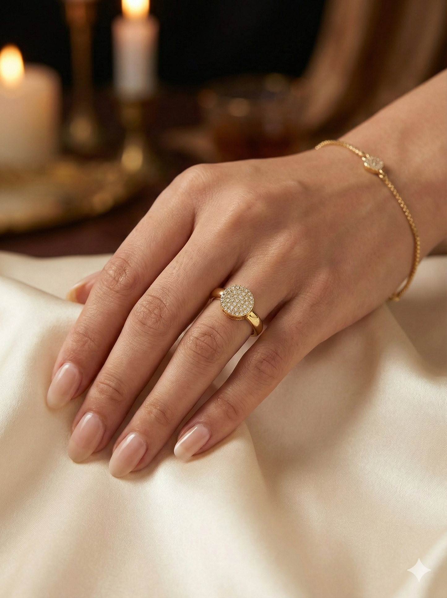 Women's Adjustable Gold Pave Round Ring with Clear Stones