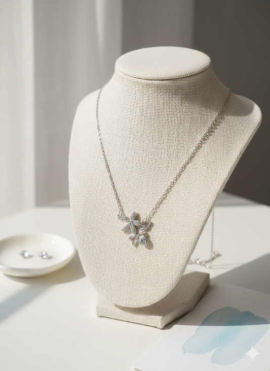 Women's Silver Starfish Necklace - Cubic Zirconia Pave Pendant