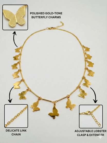 Golden Cascade Multi-Butterfly Charm Necklace