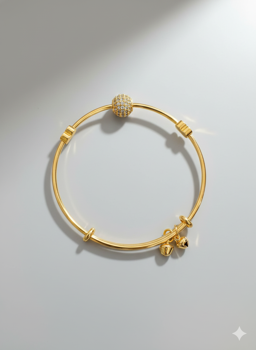 Gold Slider Bangle Bracelet - Sparkle Bead & Charm Detail