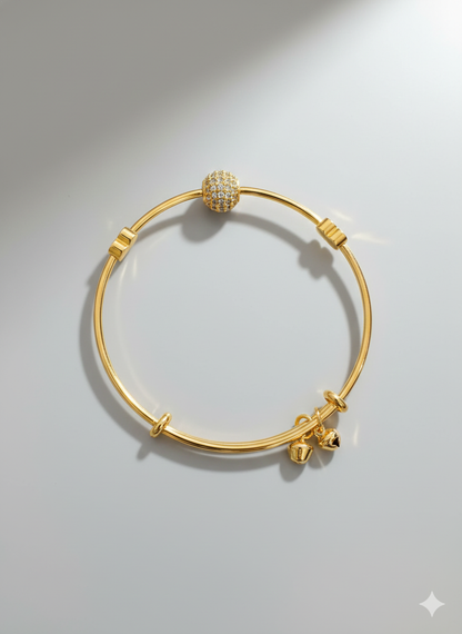 Gold Slider Bangle Bracelet - Sparkle Bead & Charm Detail